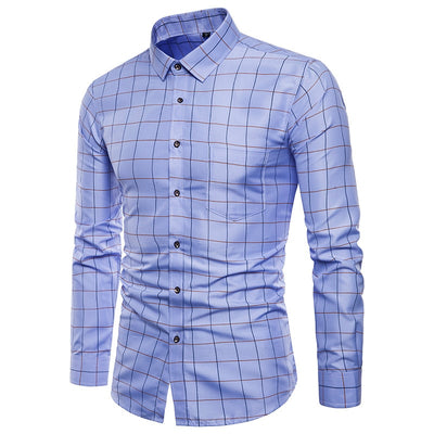 New men's shirt men's plaid shirt men's casual long sleeve