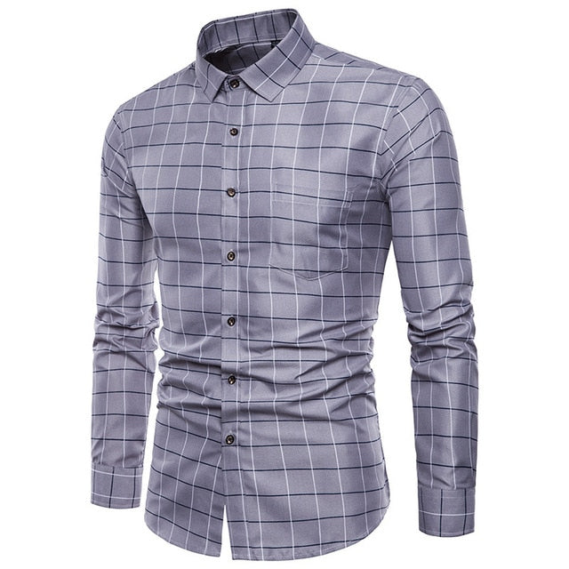 New men's shirt men's plaid shirt men's casual long sleeve