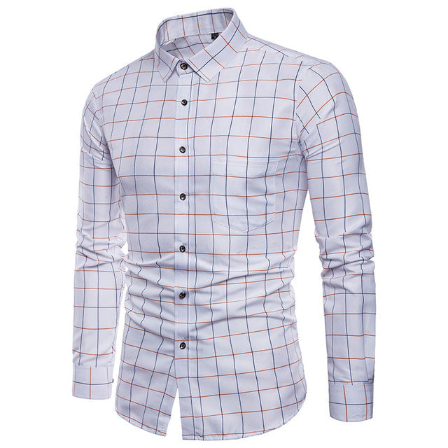 New men's shirt men's plaid shirt men's casual long sleeve