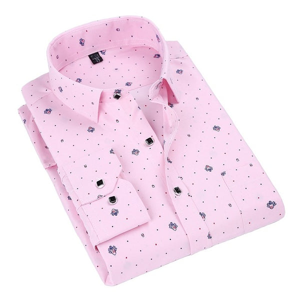 Printed Plaid Polka Dot Men Shirt Long-Sleeved Casual Shirts For Men