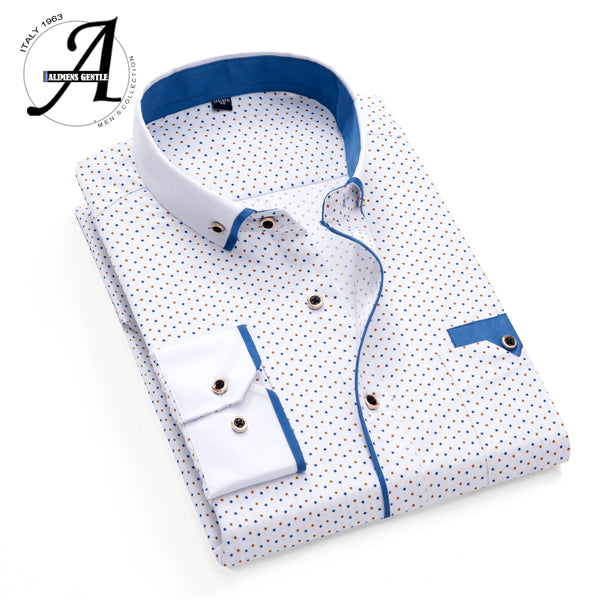 Printed Plaid Polka Dot Men Shirt Long-Sleeved Casual Shirts For Men