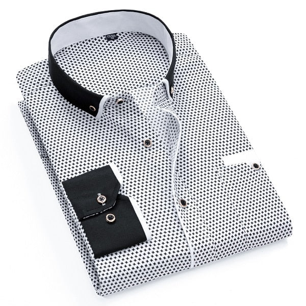 Mens Casual Long Sleeve Dress Shirts Polka Dots Printed Regular