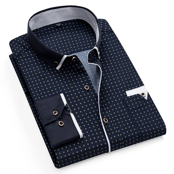 Printed Plaid Polka Dot Men Shirt Long-Sleeved Casual Shirts For Men